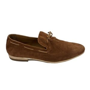 Pelle Line Exclusive 527 Perforated Suede Bow Loafer - Tan.